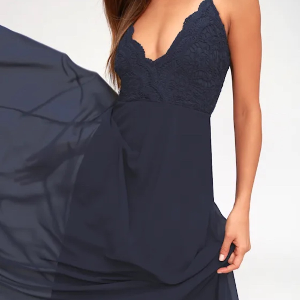 Lulus Madalyn Navy Blue Lace Maxi Dress - Size S